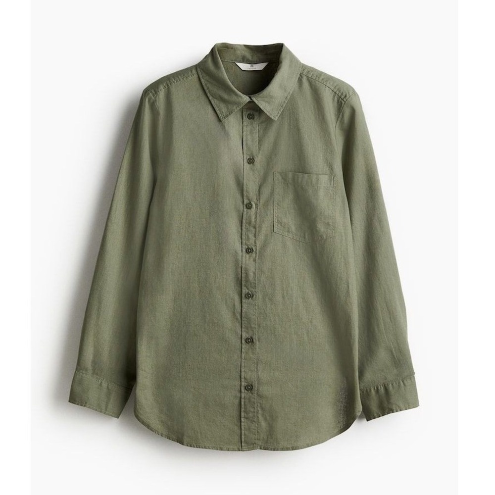 HM‎ NWT Womens Linen Blend Button Down Shirt Sage Green Olive XS